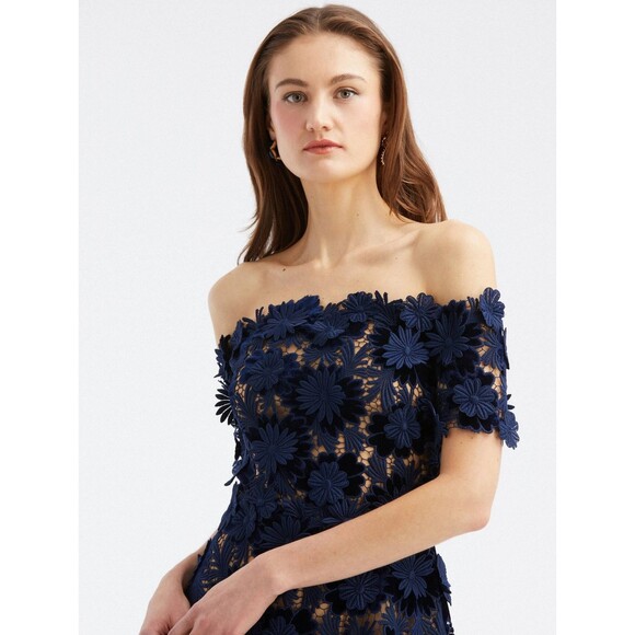 NWT.$5990 OSCAR DE LA RENTA Off-the-shoulder Velvet And Guipure Lace Dress Sz 14 - Picture 4 of 10